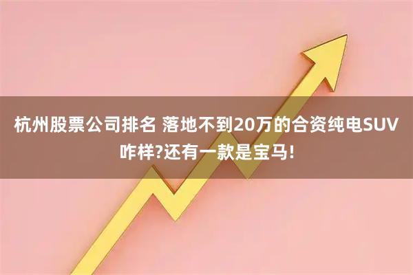 杭州股票公司排名 落地不到20万的合资纯电SUV咋样?还有一款是宝马!